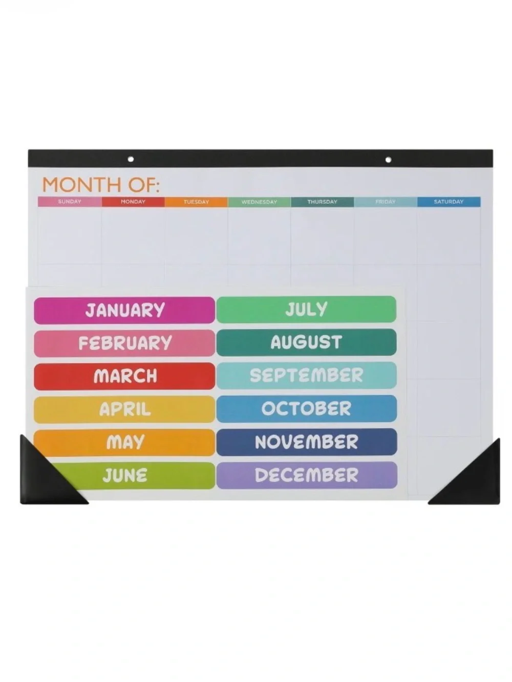Magnetic Monthly Planner with Colorful Month Labels - White